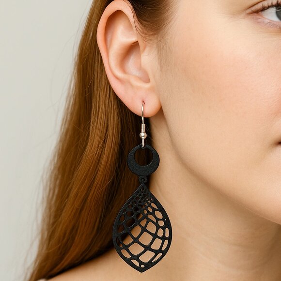 Lattice Teardrop Dangle modern Earrings 3D-Printed , 925 Sterling silver - Picture 2 of 5